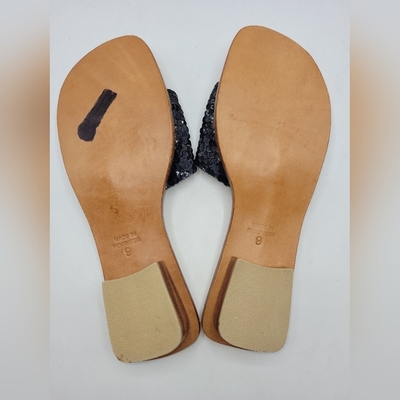 Mystique Black Sequined Leather Slides Sandals Block Heels Size 9 - Picture 10 of 16